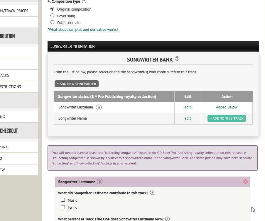 How Do I Add Or Edit Songwriters On A Cd Baby Pro Publishing Release Cd Baby Help Center